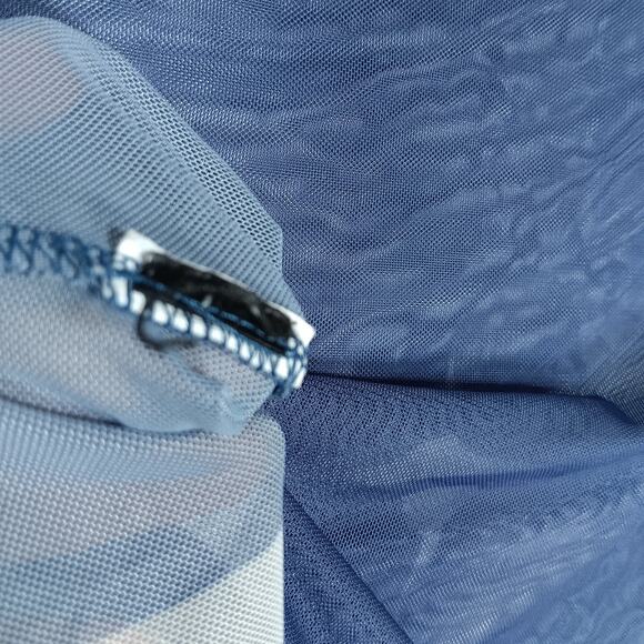 Superhero Bodysuit Mesh See Thru Size Medium Blue Short Sleeves Snap Buttons - Picture 7 of 7